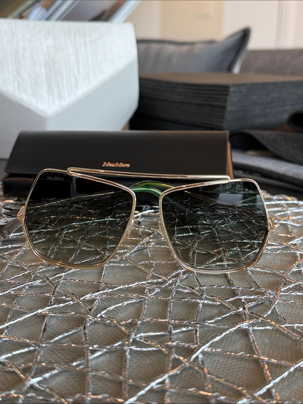 MaxMara Gold Metal Sunglasses with Dark Gradient Lenses